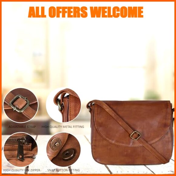 Genuine Leather Crossbody Purse with Adjustable Strap and Multiple Pockets